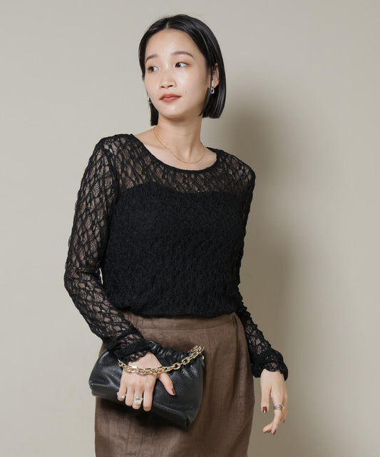 シアーレースロングスリーブトップス(セットアップ可)