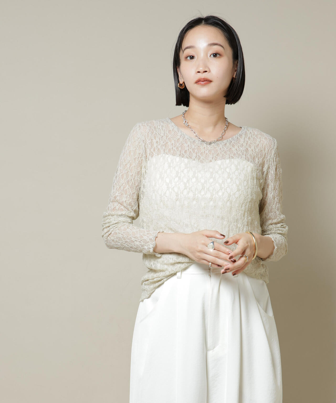 シアーレースロングスリーブトップス(セットアップ可)