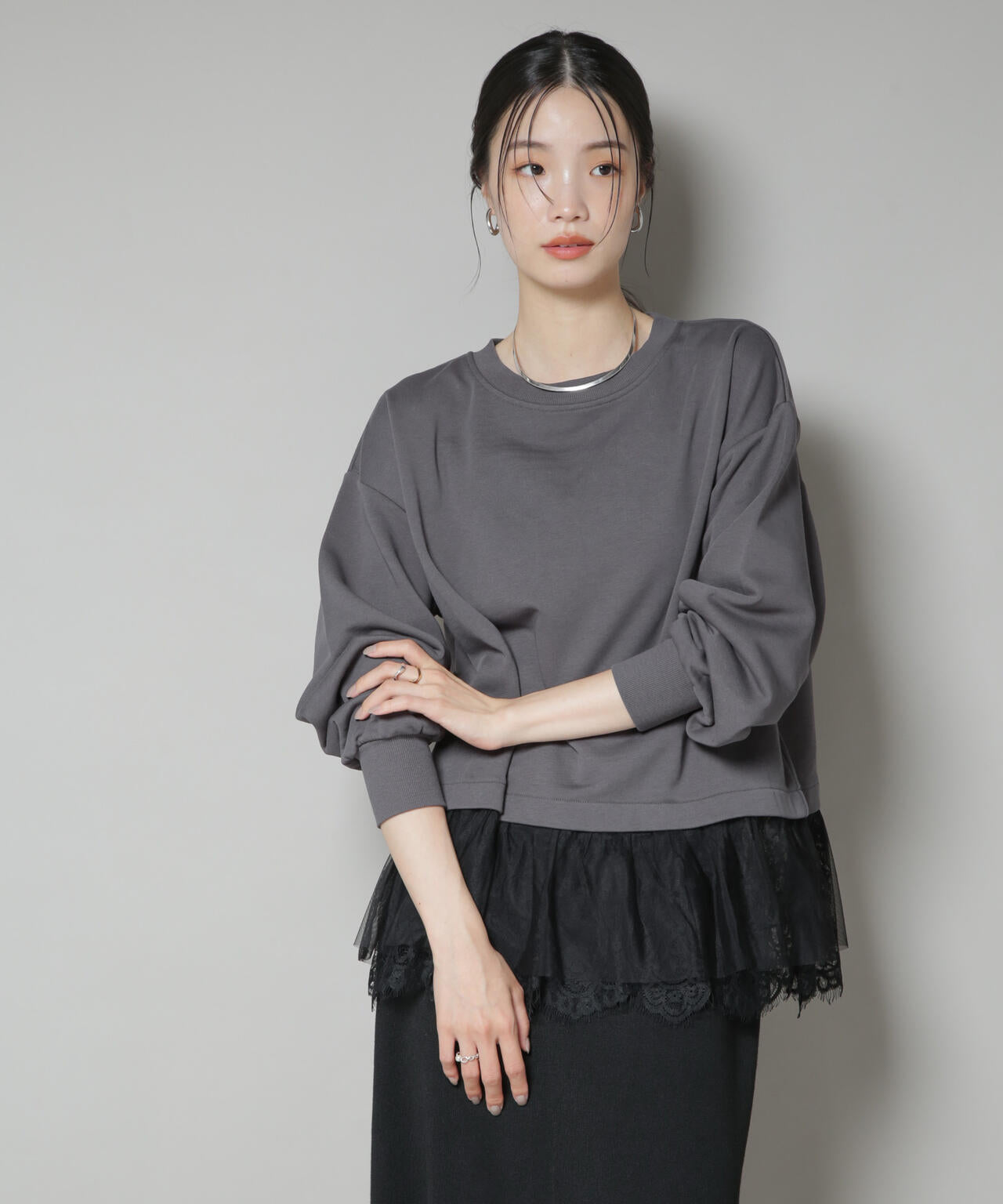 裾レースコンビペプラムカットトップス