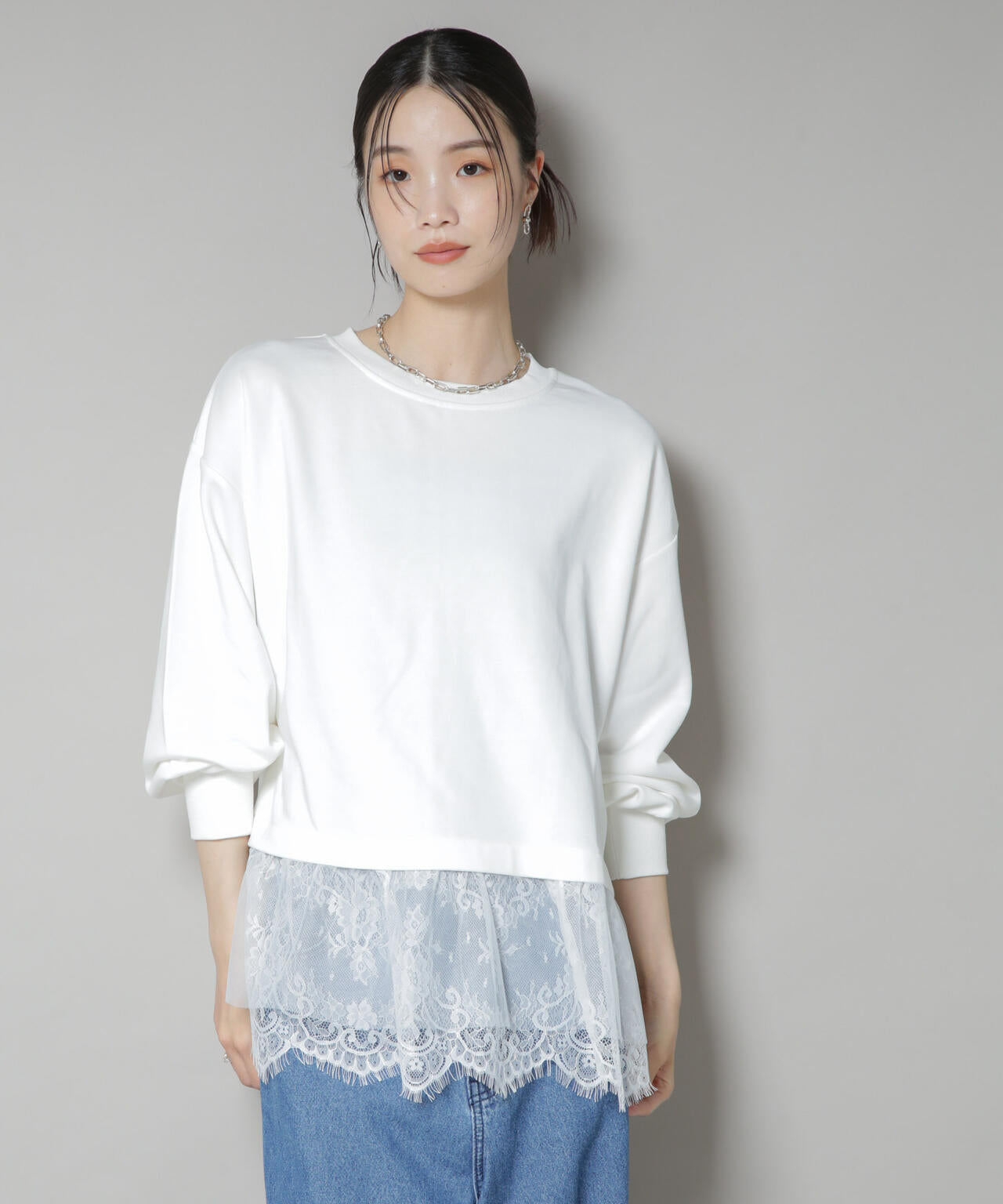 裾レースコンビペプラムカットトップス