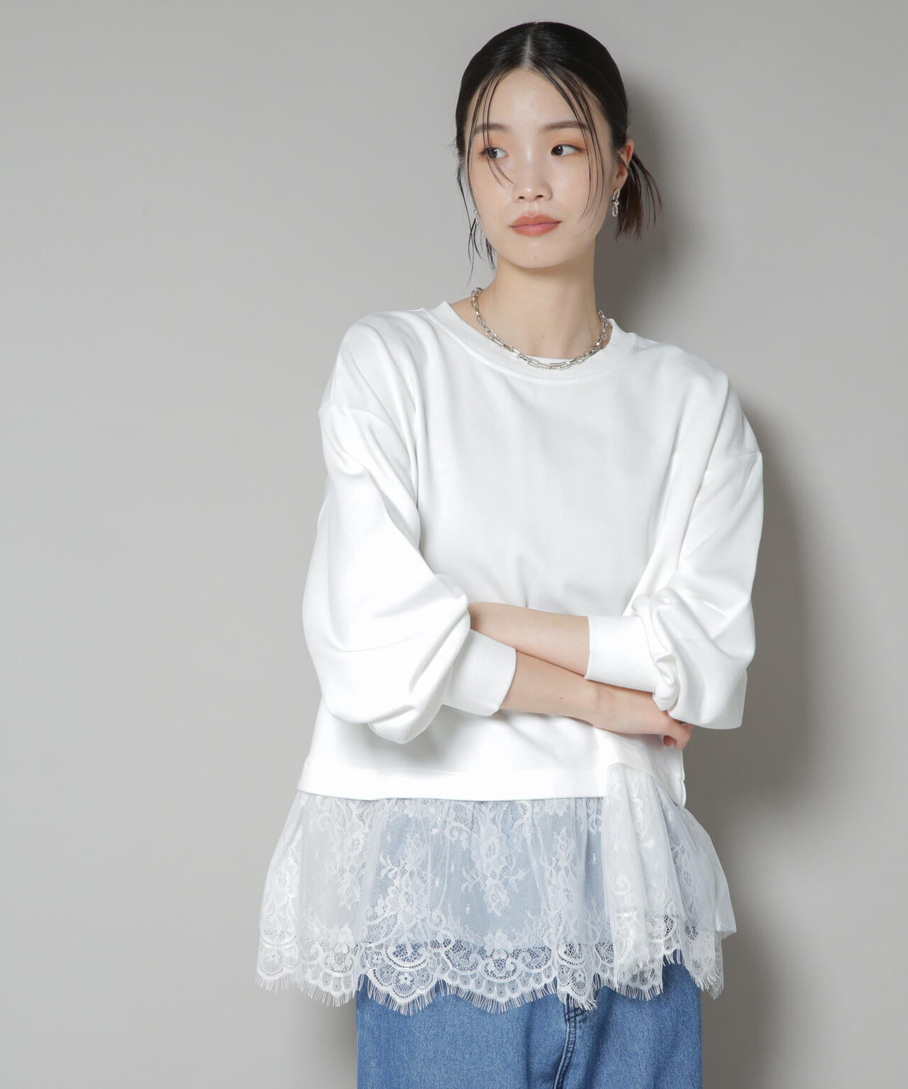 裾レースコンビペプラムカットトップス