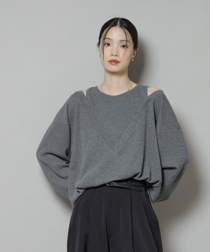 フェイクレイヤードワッフルカットトップス