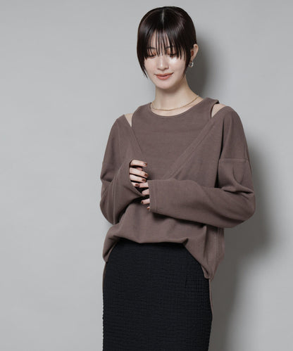 フェイクレイヤードワッフルカットトップス