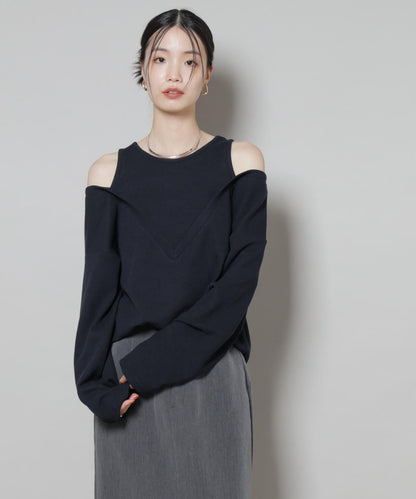 フェイクレイヤードワッフルカットトップス