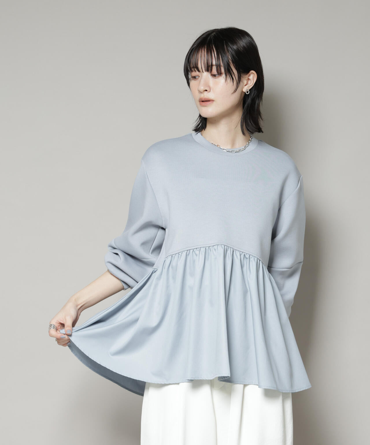 布帛コンビペプラムカットトップス