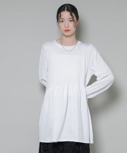 サーモジャージーウエスト切り替えギャザープルオーバー