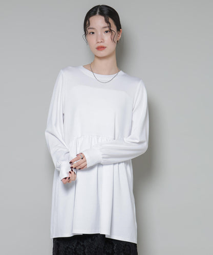 サーモジャージーウエスト切り替えギャザープルオーバー