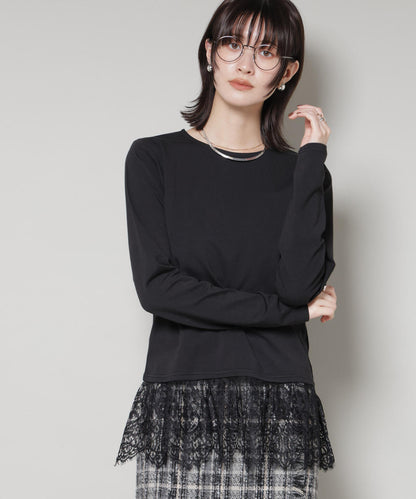 裾レースドッキングロングTシャツ