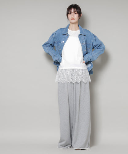 裾レースドッキングロングTシャツ