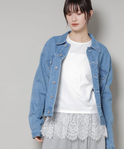 裾レースドッキングロングTシャツ