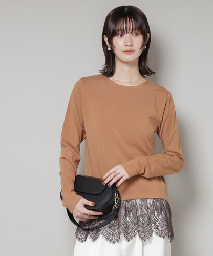 裾レースドッキングロングTシャツ