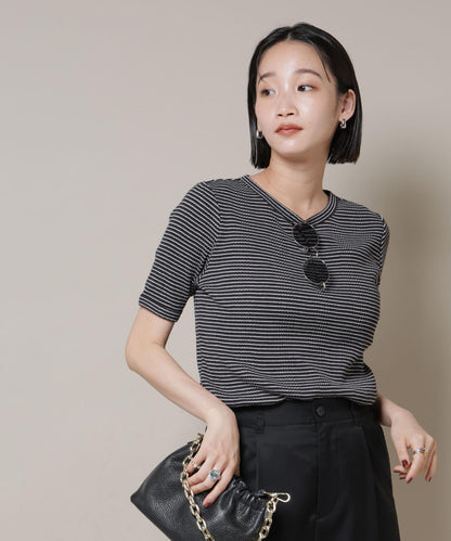 マルチボーダーテレコリブカットトップス