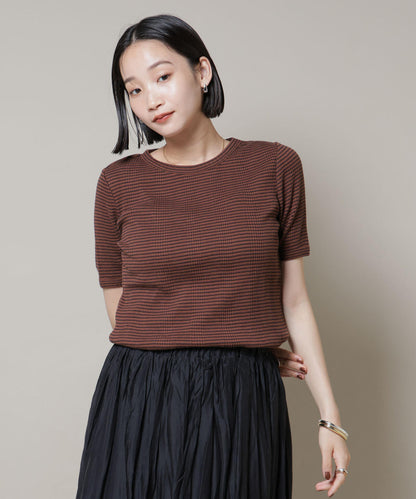 マルチボーダーテレコリブカットトップス