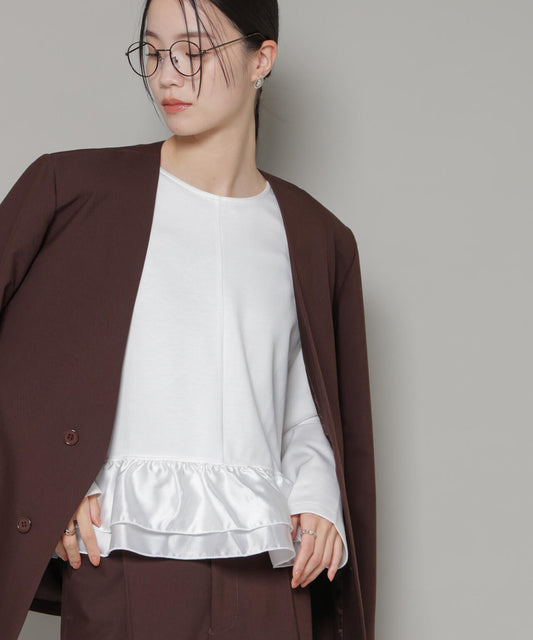 ダンボールカットサテンペプラムトップス