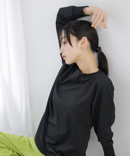 WEB限定/リブ付きれい見えジョーゼットカットソー