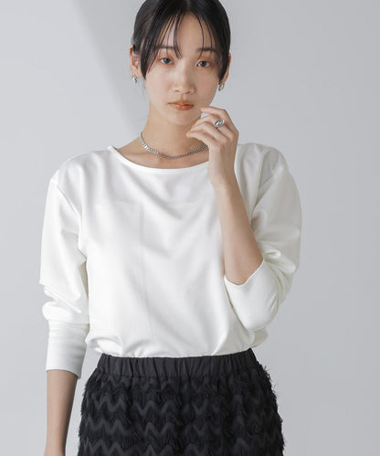 WEB限定/リブ付きれい見えジョーゼットカットソー