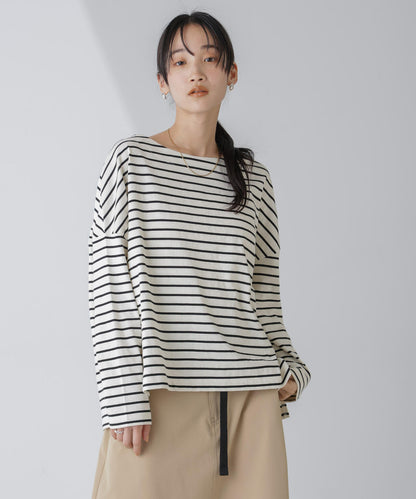 WEB限定/ボーダーワイドドロップトップス